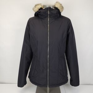 $5 Mountain Hardwear faux fur lined hood black Jacket size medium - repaired